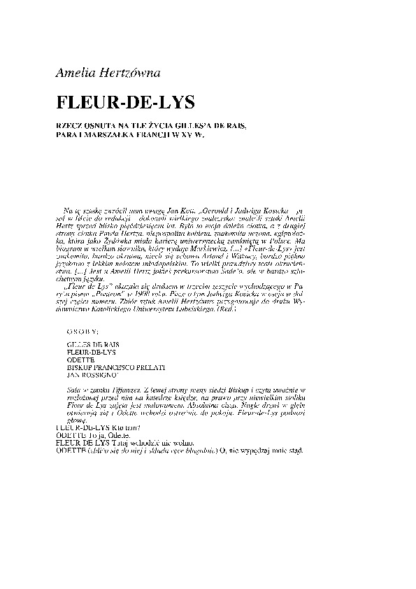 Fleur-de-Lys. Rzecz osnuta na tle życia Gilles'a De Rais, para i marszałka Francji w XV w.